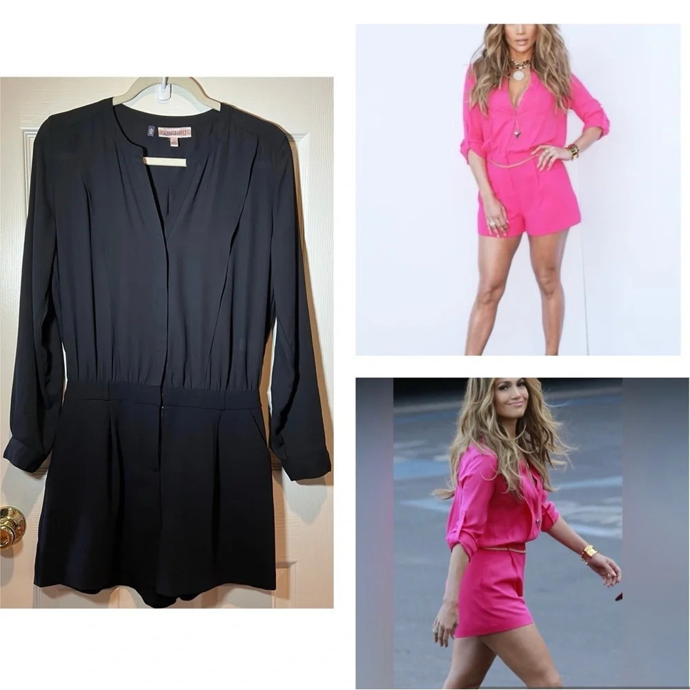 🛍️Jennifer Lopez Womens‎ Black Jumpsuit Romper VNeck Dress Short 2 Pleated